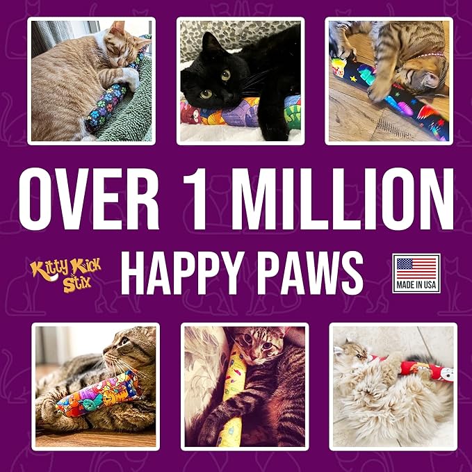 Kitty Kick Stix 15" Original Catnip Kicker Toy (Set of 2), Handmade in USA by Cat Lovers, Interactive Natural Cat & Kitten Toy, Packed with 100% Potent Catnip for All Breeds (15" +6" Combo)