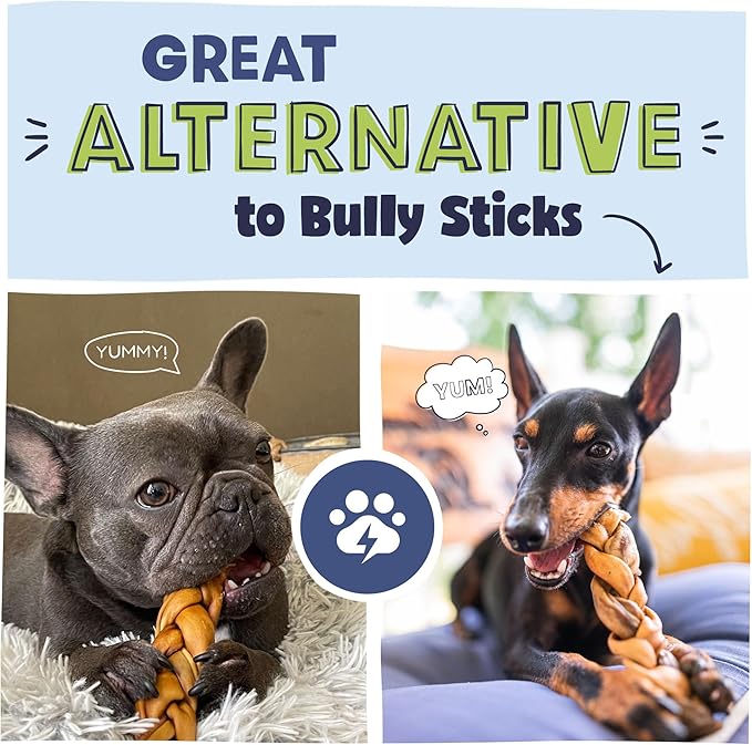 Pawstruck Natural 5-7” Beef Collagen Braids for Dogs – Long-Lasting Rawhide & Bully Stick Alternative, with Chondroitin & Glucosamine – 5 Pack