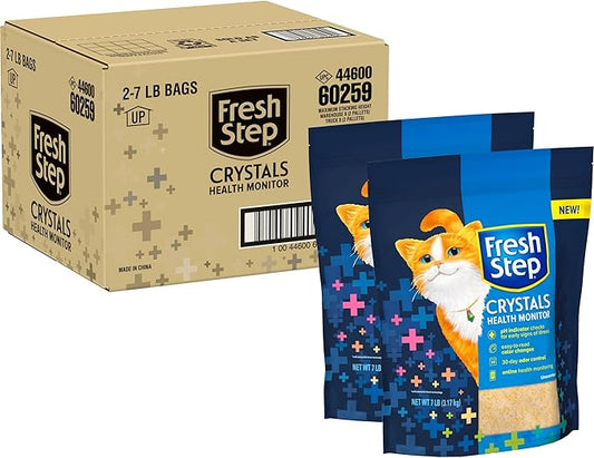 Fresh Step Crystals Health Monitoring Cat Litter, Color-Changing Litter Helps Detect Irregularities in Cat Urine, Controls Odor for 30 Days, 14 lbs. (2 x 7 lb. Bag)