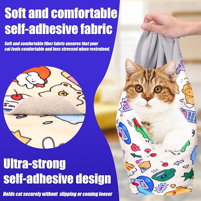 XANGNIER 2 Pcs Cat Wrap for Grooming,Cat Restraint Wrap for Cutting Nails,Fabric Burrito Wrap for Nail Clipping, Anti-Scratch, Anti-Escape,Multifunctional Swaddle Wrap Pet Tool (27.5 x 27.5 Inch)