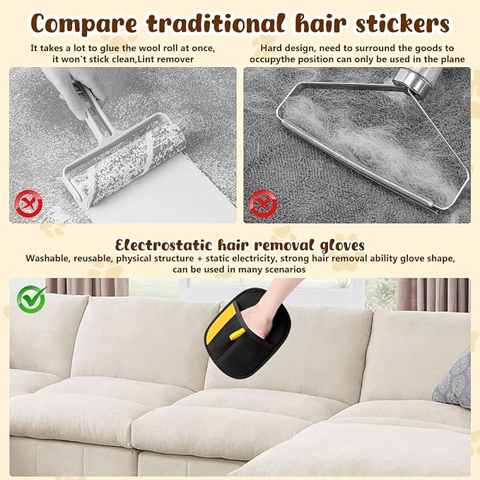 2Pcs Pet Hair Removal Gloves,New Upgrade Efficient Pet Grooming Gloves,Cat Grooming for Hair Removal,Versatile Reusable Pet Hair Remover Glove