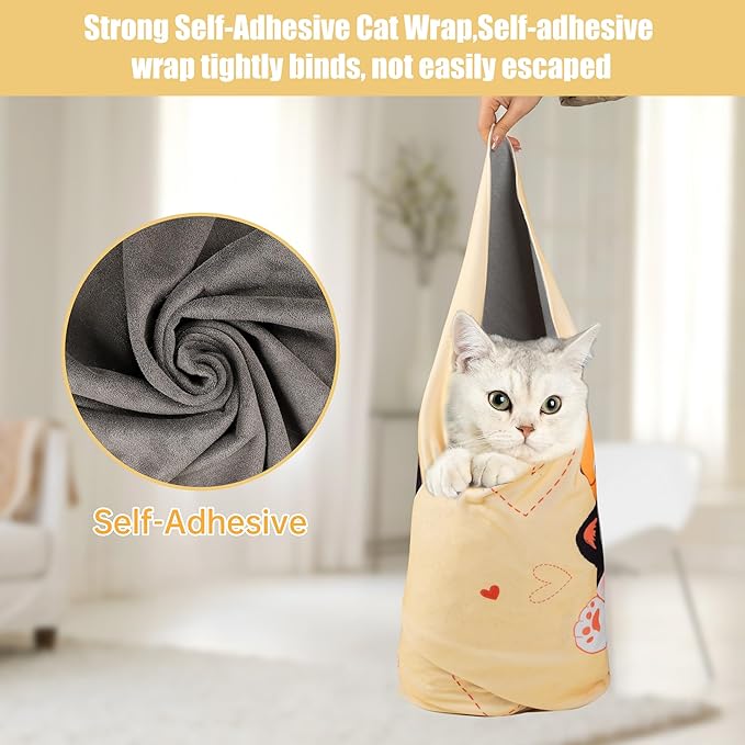 Cat Grooming Wrap,Anti-Escape Cat Wrap for Grooming,Self-Adherent Soft Cat Blanket to Wrap,Clip Nails, Anti-Bite, Anti-Scratch,Cat Calming Wrap,Cat Burrito Wrap,Swaddle Wrap Pet Tool