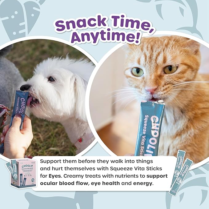 Grab & Go Squeeze Vita Stick Lickable Treats for Dogs & Cats. 49 Eye Health Sticks with Essential multivitamins. Soft and Tasty Paste for All Life Stages, Supporting Eyes Health