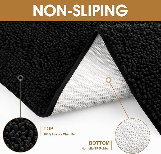 IM HOME Extra Large 60" x 36" Black Dog Door Mats for Muddy Paws, Chenille Absorbent Dog Mat, Non Slip Heavy Mud Mat for Dogs, Soft Pet Bed Mat for Entryway, Mud Paws, Inside Floor