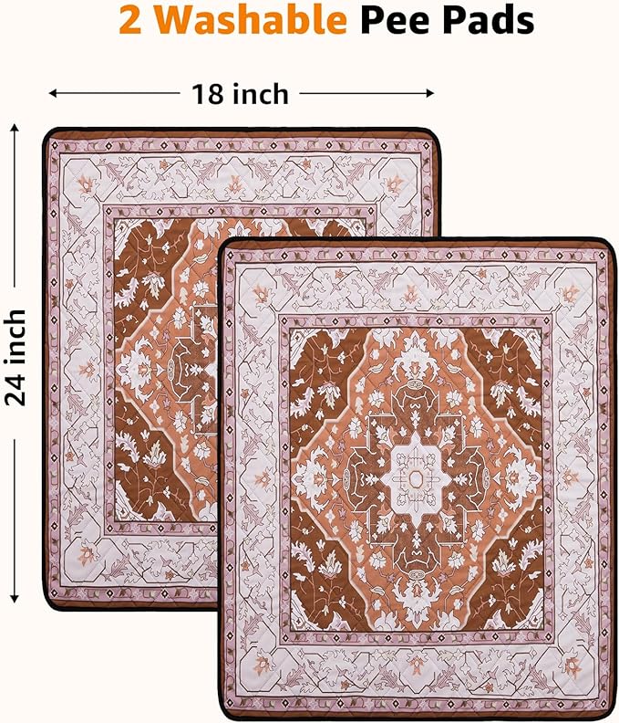 Washable Pee Pads for Dogs: 2 Pack Reusable, Waterproof & Leakproof Puppy Pad, Non-Slip Whelping & Potty Training for Floor, Playpen, Crate, Couch, 18x24