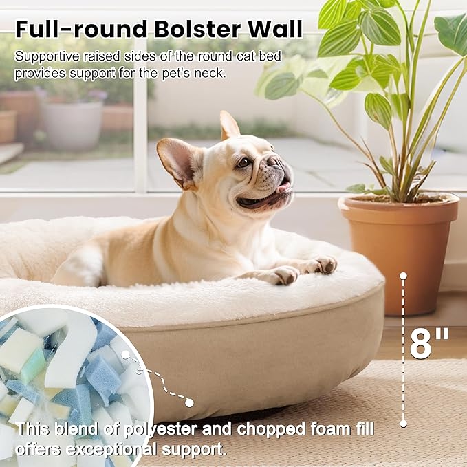 Love's cabin Round Donut Cat and Dog Cushion Bed, 30in Pet Bed for Medium or Large Dogs, Anti-Slip & Water-Resistant Bottom, Soft Durable Fabric Pet beds, Washable Calming Cat & Dog Bed Camel