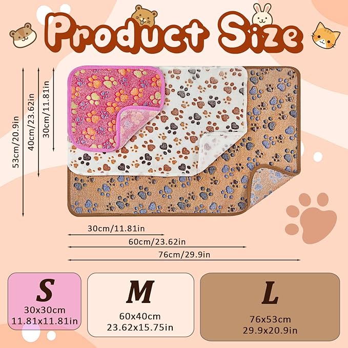3 Pcs Washable Guinea Pig Blankets Absorbent Small Animal Fleece Bedding Cage Liners Reusable Pet Pee Pad Sleep Mat Pad Cover for Hamster Ferret Rabbit Chinchilla Hedgehog (Multi, Muitisize)