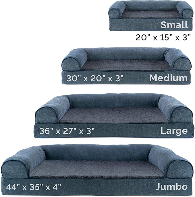 Furhaven Cooling Gel Dog Bed for Large Dogs w/ Removable Bolsters & Washable Cover, For Dogs Up to 95 lbs - Sherpa & Chenille Sofa - Orion Blue, Jumbo/XL