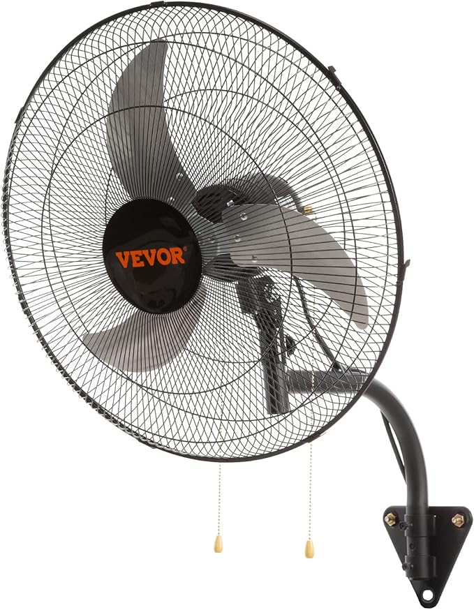 VEVOR 20 inch Wall Mount Fan Oscillating, 3-speed High Velocity Max. 4650 CFM Industrial Wall Fan for Indoor, Commercial, Residential, Warehouse, Greenhouse, Workshop, Basement, Black, ETL Listed