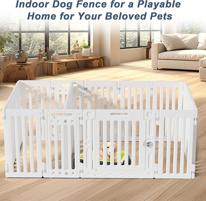 2 Room Dog Playpen with Door,DIY Shape Combination Puppy Pen,16-Panel+2 Link Piece+Large Door+Small Door,25.5" H Dog Fence,Non-Slip&Secure Pet Gate,Easy to Assemble