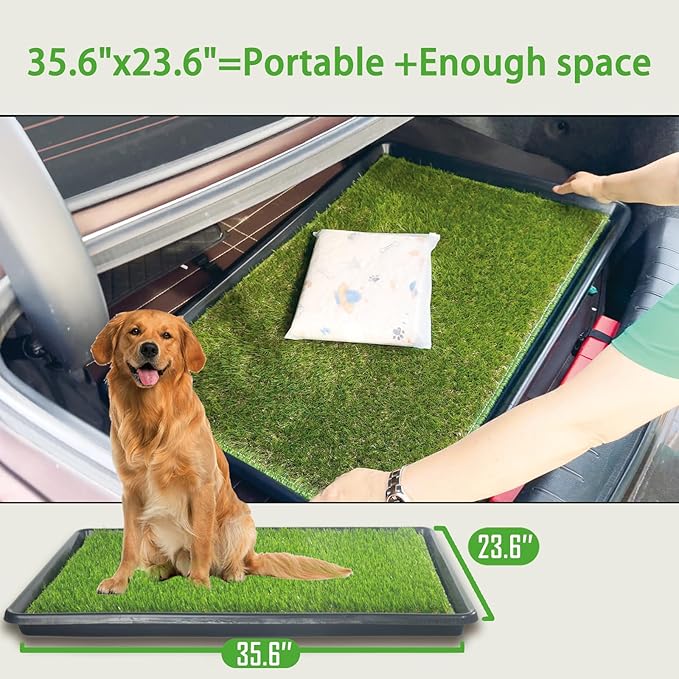 Reusable Dog Loo System with Artificial Grass Turf&Pee Pads&Tray, for Puppy Potty Training is Portable&Easy to Clean,35x23in Large Dog Litter Box Toilet for Indoor/Outdoor use(35.6''x23.6'')