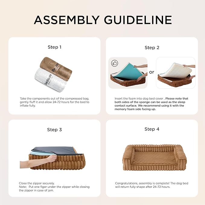 Bedsure Orthopedic Dog Beds Large Sized Dog, Waterproof Memory Foam Pet Bed with Sides, Non-Slip Bottom and Egg-Crate Foam Large Pet Couch Sofa with Washable Removable Corduroy Cover, Cream