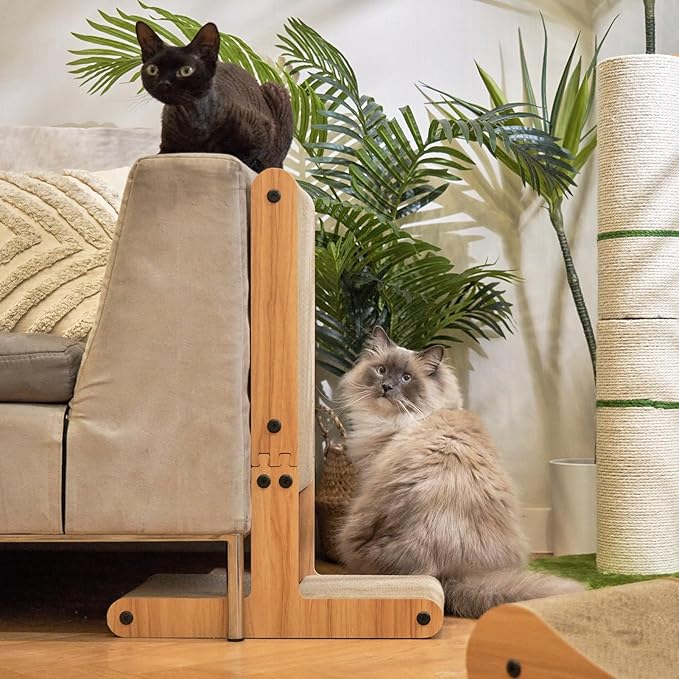 Nekosan T-Shaped Cat Scratcher for Indoor Cats, Double-Sided Furniture Protector, 23.6x16.9x9.6 Inch Large, Cardboard With Ball Toy