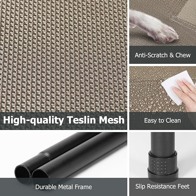 Elevated Dog Bed for Outdoor, XXL Raised Dog Cot Indestructible with Washable Mesh, Cooling Summer Pet Cot Chew Proof for Outside Camping Travel, 51 inch Brown