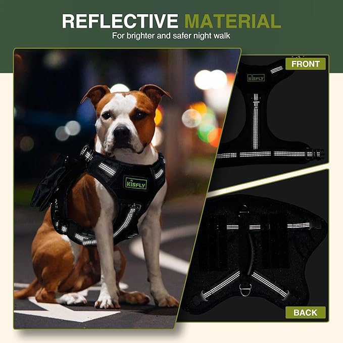 Tactical Dog Harness with Reflective Material, Adjustable Heavy-Duty No Pull Harness, Tear-Resistant Dog Tactical Vest with Handle, Breathable Outdoor Gear for Training, Hiking, Walking, Black S