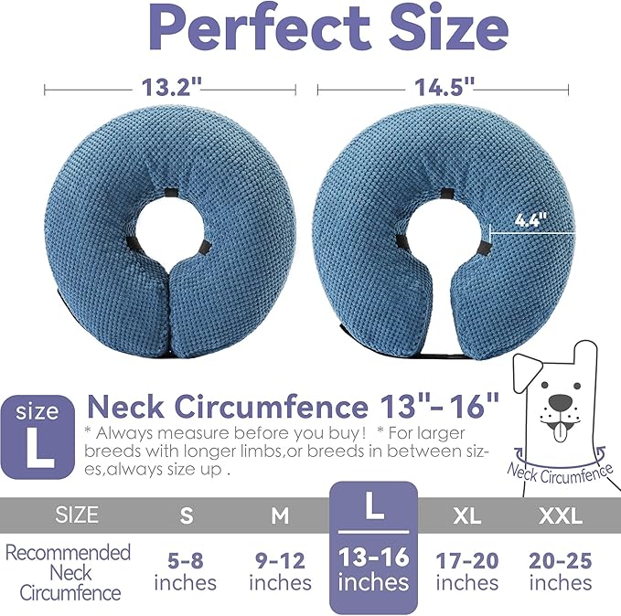 Inflatable Dog Cone Collar - Dog Neck Donut Cone Collar Alternative After Surgery - Soft Cone for Large Medium Small Dogs Cats - Alternative Recovery E Collar (Blue, L)