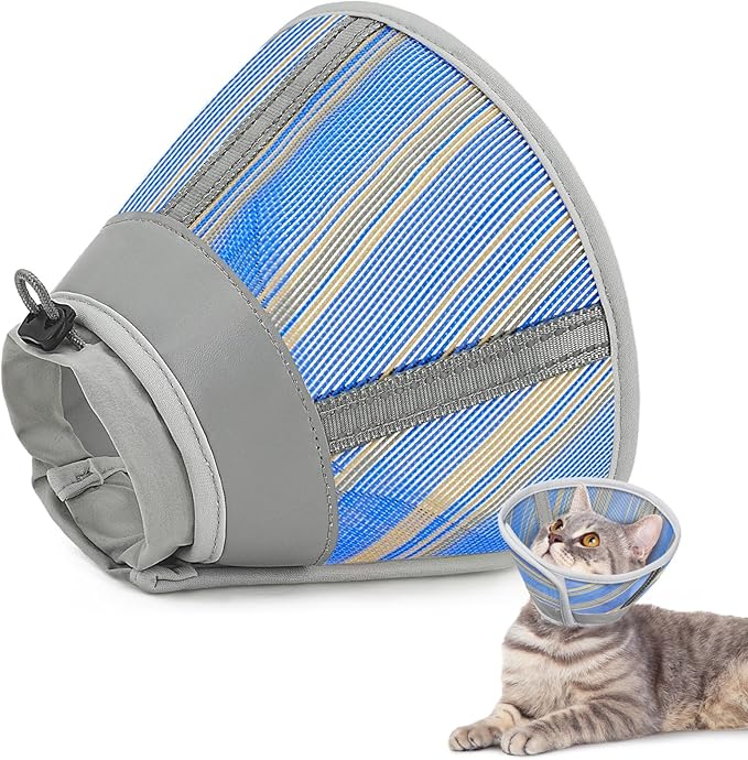 Supet Cat Cone Collar Soft to Stop Licking Scratching, Breathable Comfortable Mesh Recovery Cone for Cats After Surgery Neuter, Lightweight E Cone Collar Alternative (M)