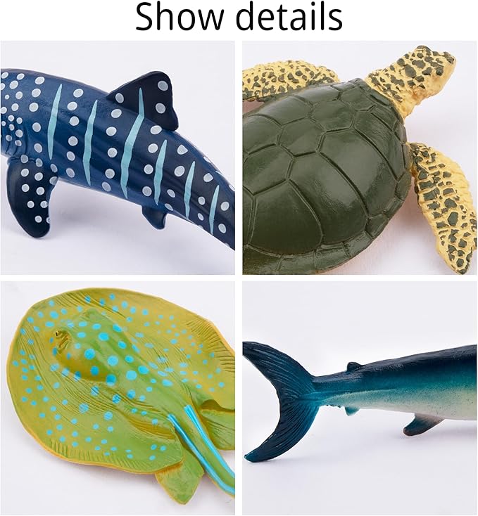 TOYMANY 24pcs Mini Ocean Animal Figurines: Realistic Cake Toppers with Sharks, Whales & Octopus - Great for Kids' Parties, Gifts & School Projects