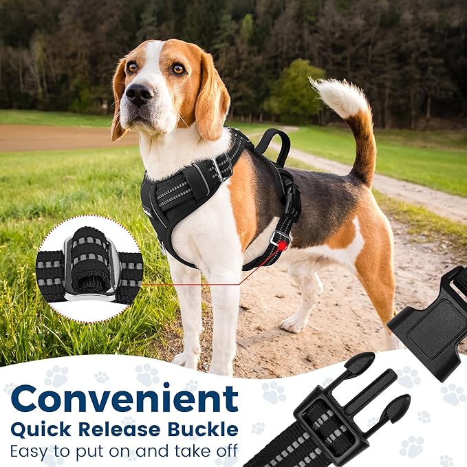 Funfox Dog Harness No Pull, Adjustable Dog Vest Harness Super Soft, 2 Leash Clips Anti Pull, Vertical Handle Easy to Control, Reflective Night Walking for XLarge Breed, Black, XL