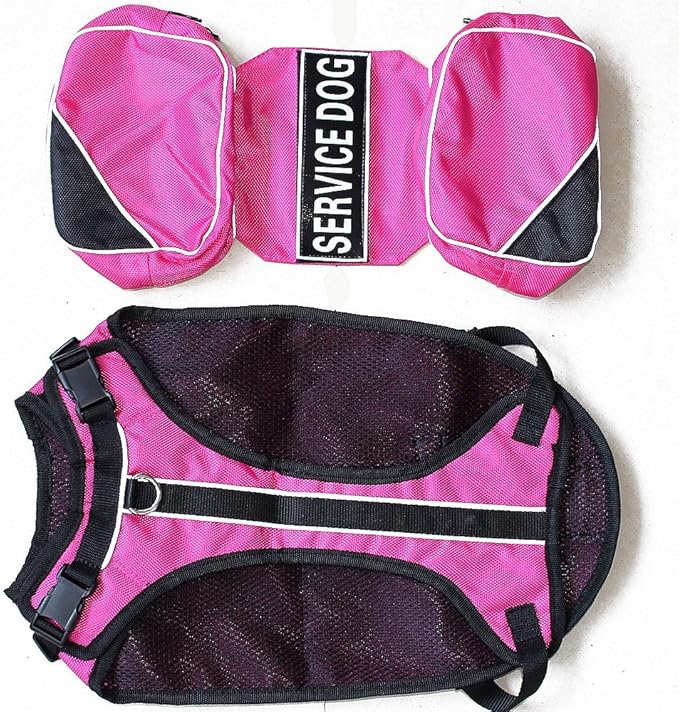 Serijoars Dog Vest Harnesses with Saddlebag Backpack for Camping & Travel - Reflective Hound Hiking Backpack Saddle Bag - Lightweight Vest Harness for Medium & Large Dogs (Hot Pink, L)