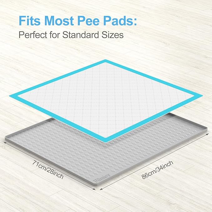 Pee Pad Holder for Dogs,Silicone Dog Puppy Pad Holder, 34 x 28 No Spill Raised Lip High Edge,Portable, Leak-Proof Mat Holder for Dog Training Pads,Square Potty Trays for Home Floor Protection