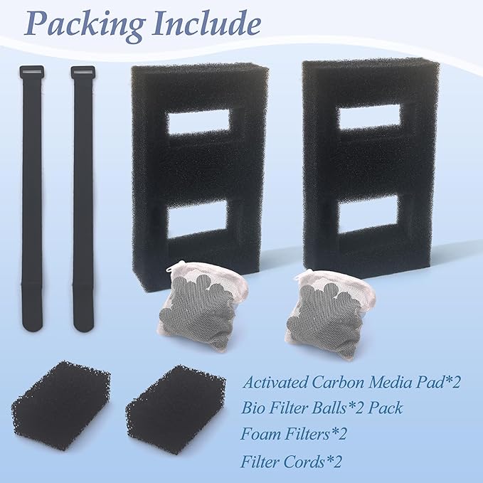 NEWKE 2 Set Aquarium Filter Media Compatible with Fluval SPEC EVO Flex Series, 8 PCS Aquarium Filter Replacement Includes 2 Carbon Media Pad, 2 Foam Filter, 2 Bag Bio Filter Balls & 2 Filter Cord