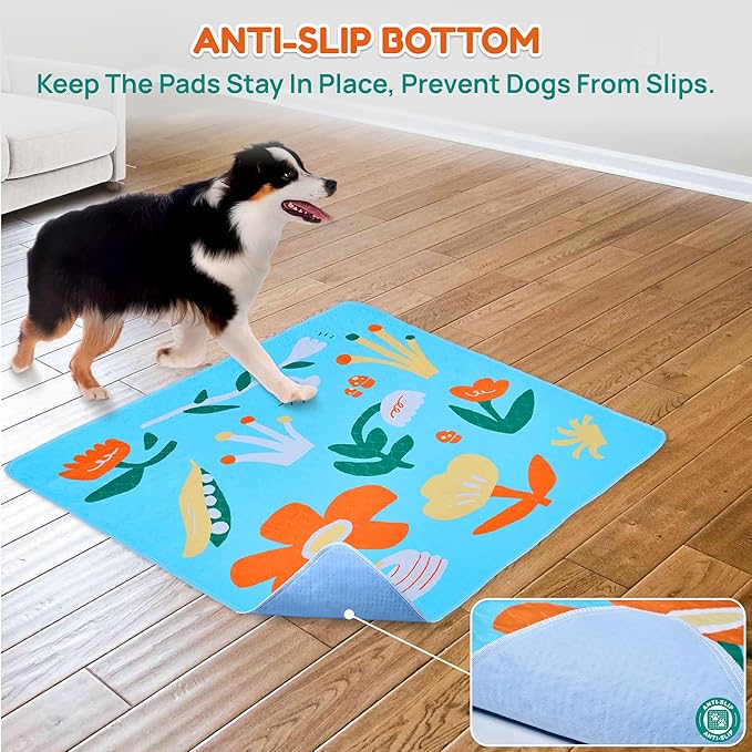 BurgeonNest Washable Pee Pads for Dogs, 2 Pack 54''x54'' Super Absorbent, Leakproof & Non-Slip Reusable Potty Pads for Puppy Playpen, Crate, Whelping Box, Potty Training, Blue