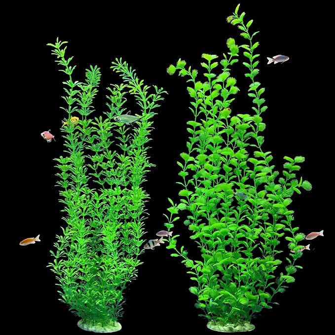 23.6 Inch Tall Aquarium Plants – Large Lifelike Artificial Fish Tank Decorations, Fish Tank Plants Plastic，2 Pcs Adjustable Length, Durable & Safe for Freshwater/Saltwater Aquariums (Green (Style A))