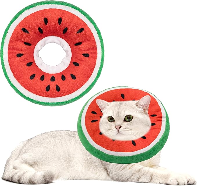 Soft Cat Cone Collar, Cute Cat Recovery Collar Suitable for Small, Medium, Large Cats,Elizabethan Neck Collar for Cats After Surgery (Watermelon, Medium)