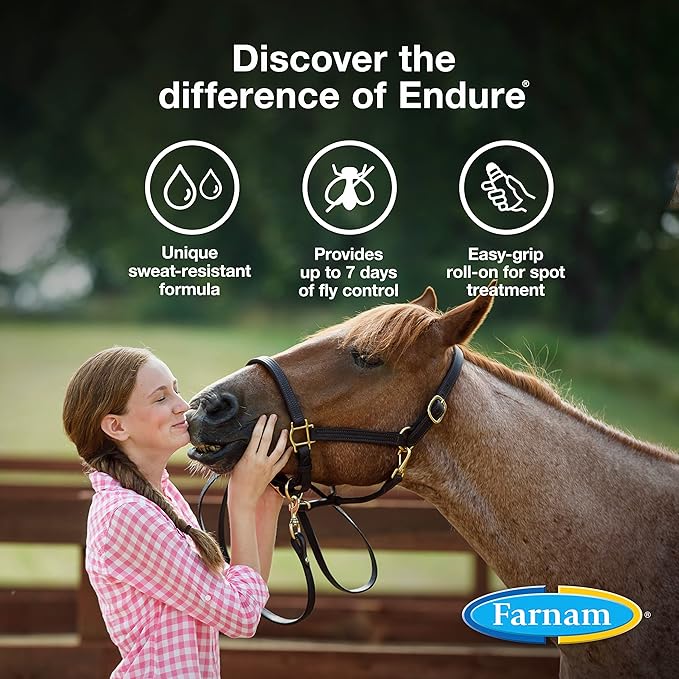 Farnam Endure Roll-On Fly Repellent for Horses, for Sensitive Areas, 3 Ounces