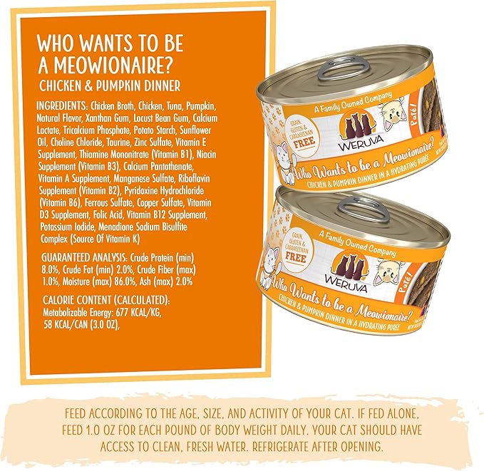 Weruva Wet Cat Food, Who Wants to be a Meowionaire with Chicken and Pumpkin Pate, 3oz Can, Pack of 12