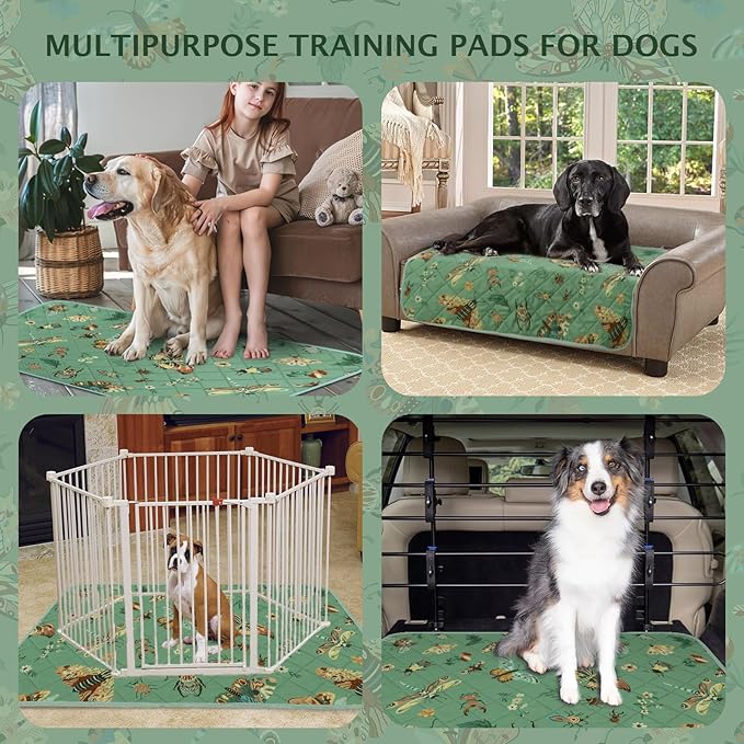 IEUUMLER Washable Pee Pads for Dogs, 1 Pack Insect Pattern Reusable Waterproof Puppy Potty Pads, Non-Slip Absorbent Pet Training Pads for Playpen Crate Bed EU014