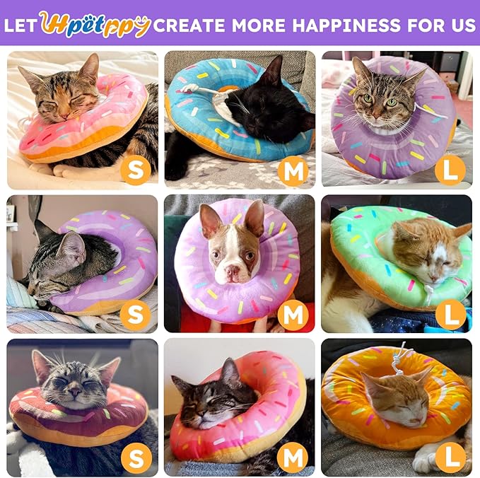 Cat Cone Collar Soft, Cat Recovery Collar for Wound Healing Cute Donut Adjustable Kitten Cones to Stop Licking Comfortable Lightweight Neck Elizabethan Collars for Kittens After Surgery