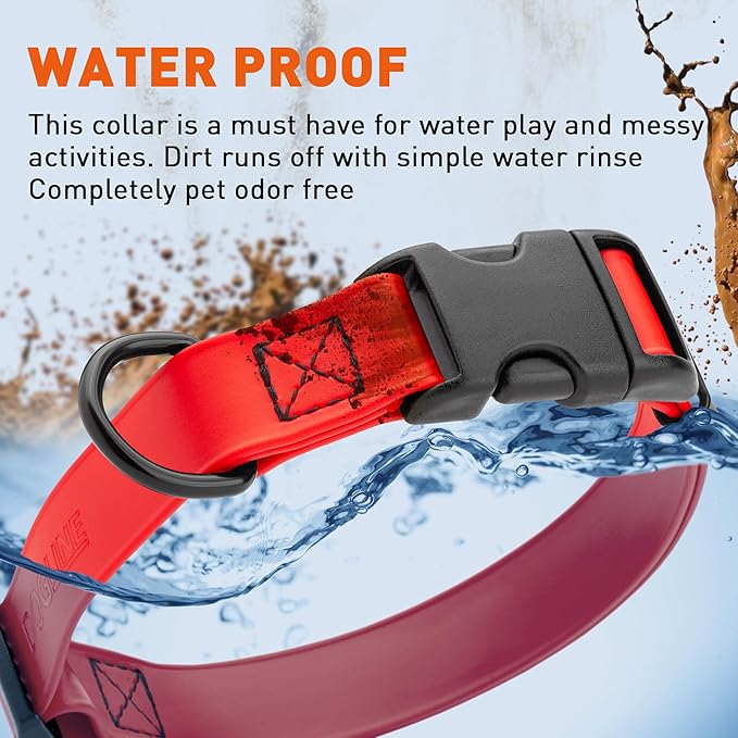 Dogline Biothane Waterproof Dog Collar with Quick Release Buckle Strong Coated Nylon Webbing with Odor- Proof for Easy Care Easy to Clean Fits Small Medium or Large Dogs, Red 3/4" W 12-19" L
