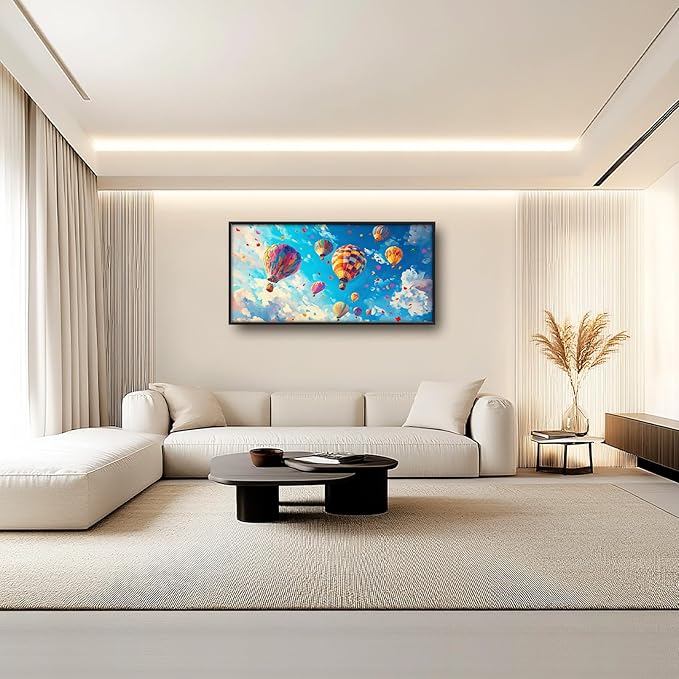 Hot Air Balloon Large Wall Art for Living Room, Framed Oversized Hot Air Balloon Wall Decor Colorful Sky Canvas Painting Modern Artwork for Living Room Bedroom Office Dinging Room 60"x30"