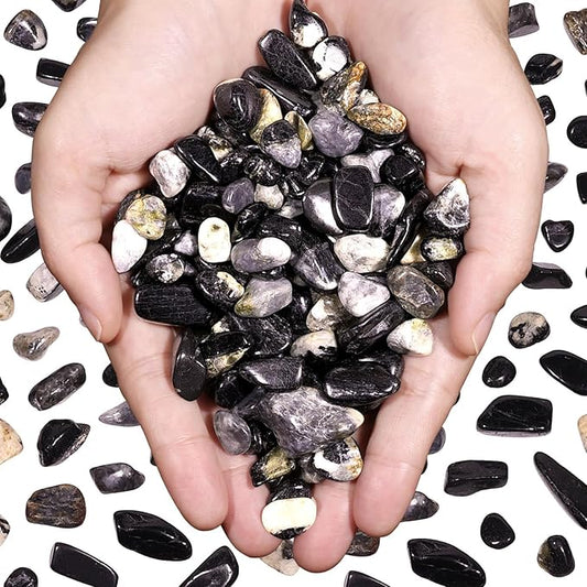 Black Tourmaline Crystal Chips Tumbled Stone 1 lb 600+Pcs Polished Crystal Aquarium Gravel Rocks for Fish Tank, Gardening,Flower Pots,Vase Fillers,Indoor Water Fountains,Landscaping