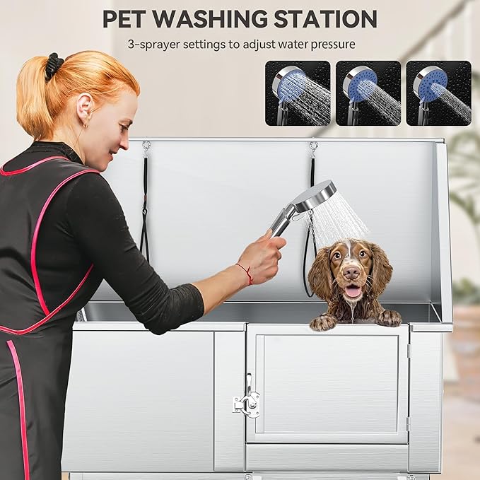 YITAHOME Professional Dog Bathtub 50in, Stainless Steel 304 Pet Grooming Station with Right Door & Floor Grate, Ideal for Large to Small Pets, Indoor & Outdoor Use