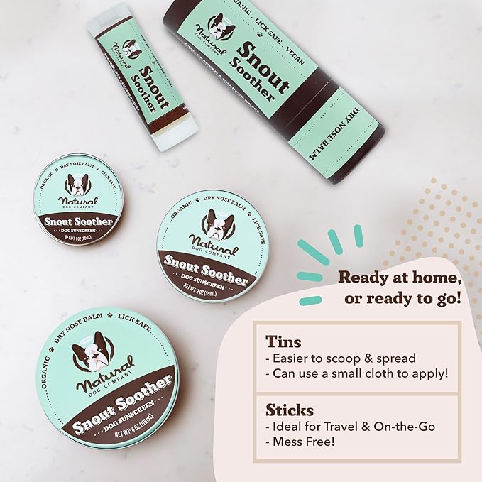 Natural Dog Company Snout Soother, Dog Nose Balm, Wax & Cream for Dry, Cracked Noses, Heals & Moisturizes with Shea Butter & Coconut Oil, Lick-Safe Nose Butter, Made in USA, 0.15 oz. Stick