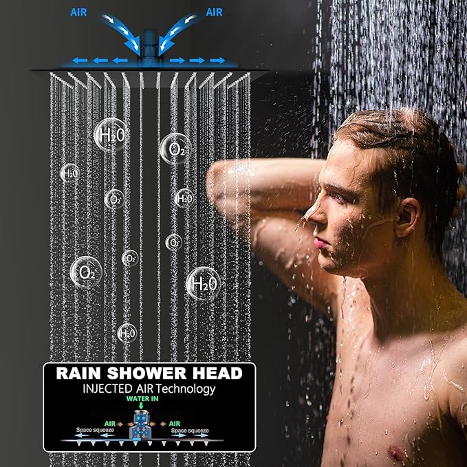 Matte Black Shower System Set Temperature Display Push Button Shower Faucet with 12 inch and 8 inch Wall Mount Full Body Shower Head and Handheld Shower