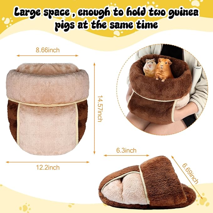 Wenqik 2 Pcs Guinea Pig Bed Cuddle Warm Hideout Small Animal Sack Cozy House Bedding Sleeping Cushion Portable Pet Carrier Cage Nest for Rabbit Hamster Rat(Dark Brown, Light Coffee,Plain)