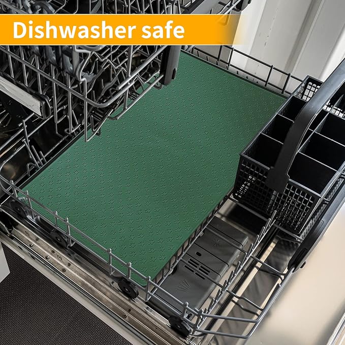 Ptlom Pet Placemat for Dog and Cat, Waterproof Silicone Pet Feeding Bowl Mats for Food and Water, Small Medium Large Dogs Mat Prevent Residues from Spilling to Floor, Hunter Green, 18" 12"