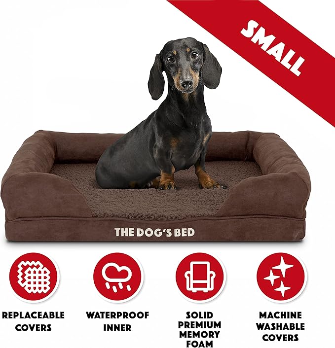 The Dog’s Bed Orthopedic Dog Bed Medium Brown Plush 25.5x20, Premium Memory Foam, Pain Relief: Arthritis, Hip & Elbow Dysplasia, Post Surgery, Lameness, Veterinary Approved, Waterproof Washable Cover