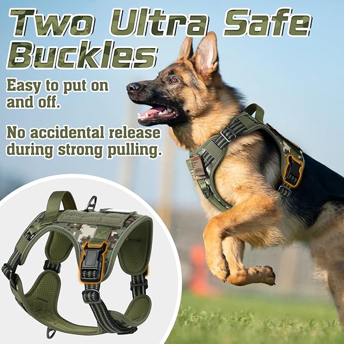 rabbitgoo Tactical Dog Harness for Small Dogs, No Pull Military Service Vest with Handle & Molle, Easy Control for Training Walking, Adjustable Reflective Straps, Green camo, S