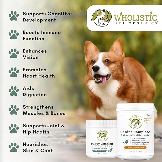 Wholistic Pet Organics Canine Complete - Dog Multivitamin Powder - 1 Lb - Daily Dog Vitamins and Supplements for Homemade Food - Immune System, Skin, Coat & Overall Health - Small and Large Breed
