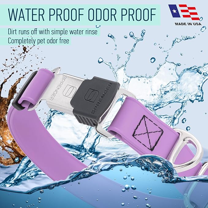 Dogline Biothane Waterproof Dog Collar with Herm Sprenger Black Stainless Steel Quick Release Buckle – Heavy Duty Tactical Durable Collar for Dogs – Comfortable, Safe Pet Collar W 1" L 15-25" Amethyst