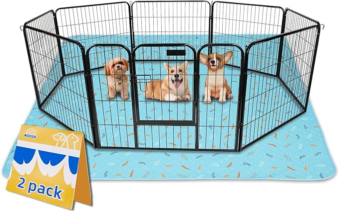 Sunheir Washable Pee Pads for Dogs Large 48" x 48" 2-Pack Reusable Puppy Pads Pet Training Pads, Absorb Dog Mats, Whelping Pad, Non-Slip Protects Against Urine Leakage (Leaves - Sky Blue, 48x48)