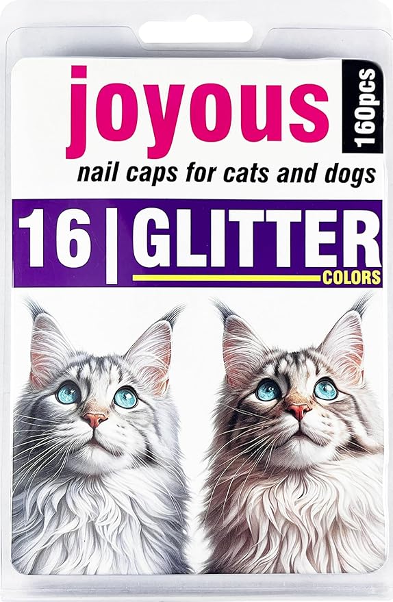 joyous 16x Glitter Colors / 160 pcs | Cat Nail Caps | Cat Claw Covers with Adhesives and Applicators (XS)