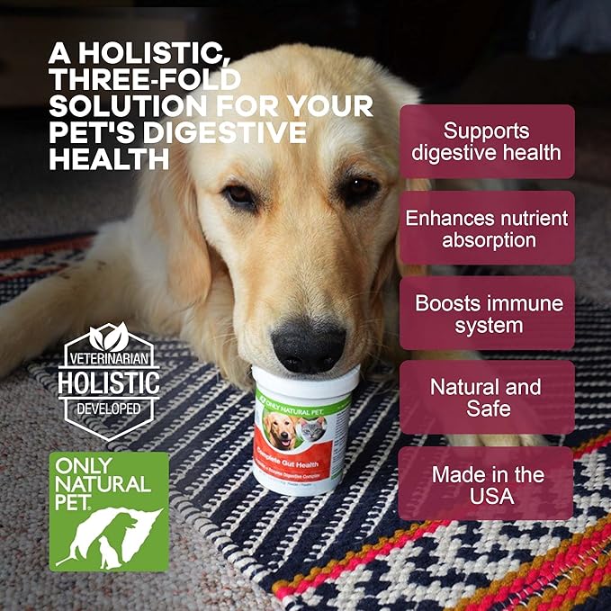 Only Natural Pet Complete Gut Health Complex - Probiotics & Digestive Enzyme Supplement for Dogs & Cats - Promotes Healthy Digestion, Immune System, Nutrient Absorption - Made in USA -3.5oz Powder