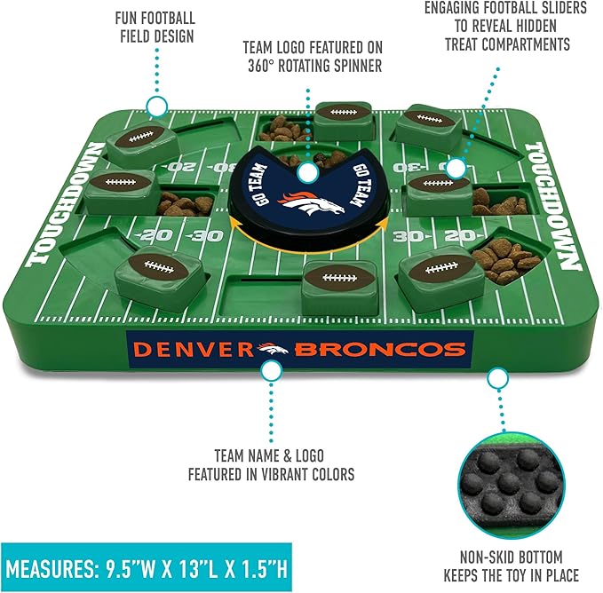 Pets First NFL Denver Broncos Large Puzzle Toy, New Size, Interactive Dog Treat & Slow Feeding Toy