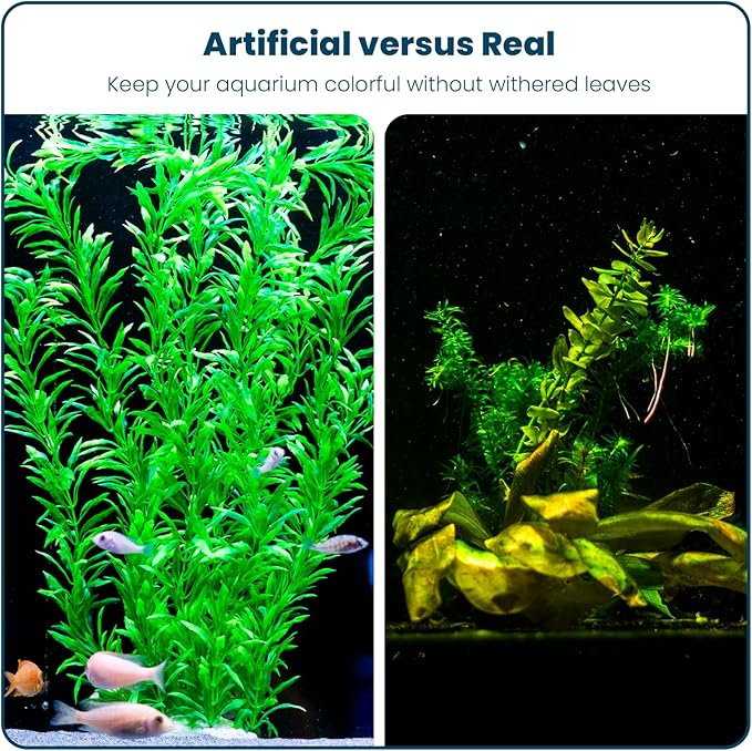 3PCS Artificial Aquarium Plants Set Extra Large - Big Natural Looking Plastic Decoration for Fish, Axolotl and Turtle Tanks – Tall Realistic Tank, Swamp and Pond Fake Plant Decorations.